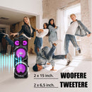 Boxa portabila Samus Phoenix 15 120 W Bluetooth USB slot card TF Aux in radio FM intrare microfon functie True Wireless Stereo functie inregistrare negru microfon inclus telecomanda