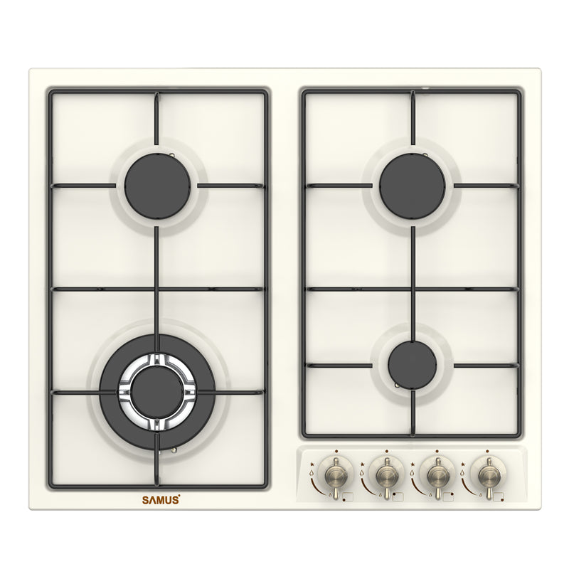 Plita pe gaz incorporabila Samus PSG-64VS3 4 arzatoare arzator Wok putere 8 kW aprindere electrica dispozitiv siguranta arzatoare latime 58 cm design retro
