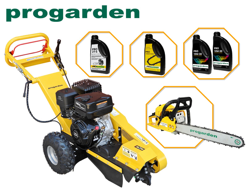 Pachet ProGARDEN MFB15 Masina de frezat buturugi, 15CP, benzina, 300mm + MF3545P motoferastrau 450mm, 3.4CP + 4L ulei