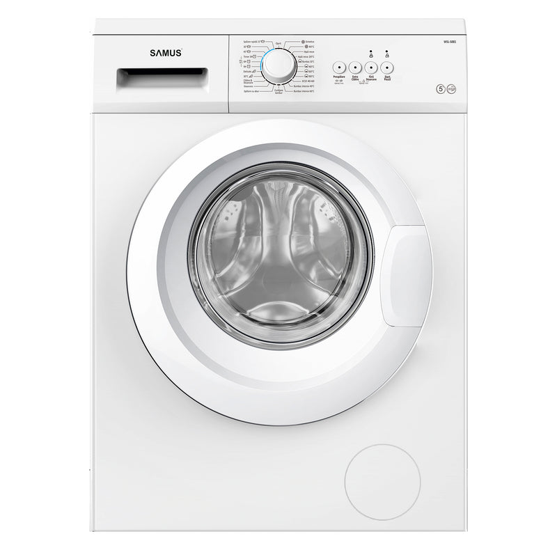 Masina de spalat rufe Samus WSL-5081 5 kg 800 rpm clasa D adancime 40 cm program Spalare cu abur curatare tambur auto-echilibrare tambur panou de control cu leduri pornire intarziata blocare acces copii