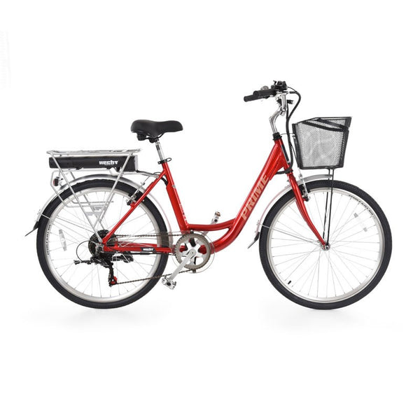 Bicicleta electrica Hecht prime red cu sasiu din aluminiu schimbator shimano acumulator 36 v