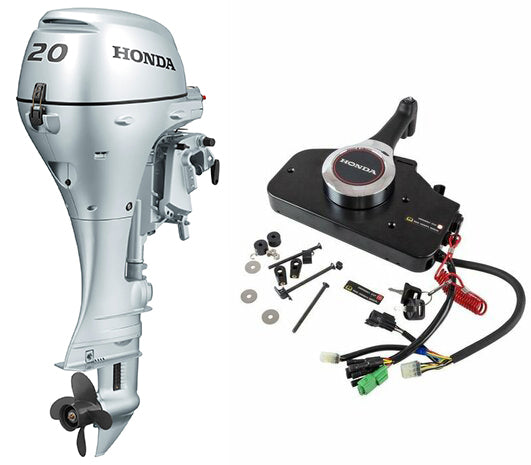 Motor barca Honda BF20 SRU cu mansa cizma scurta 20 CP 4T pornire electrica rezervor si linie incluse elice aluminiu cu 4 aripi port incarcare 12A