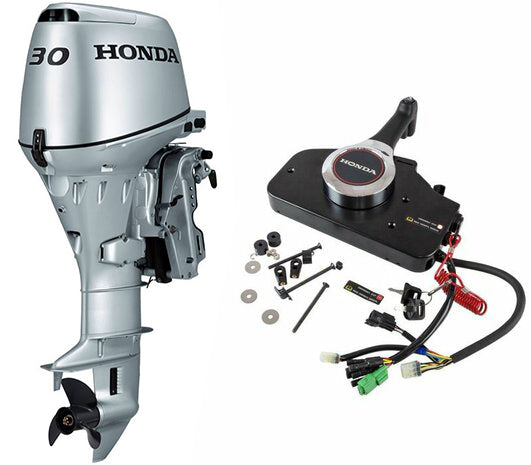 Motor barca Honda BF30 SRTU cu mansa cizma scurta 30 CP 4T pornire electrica rezervor si linie incluse elice aluminiu cu 3 aripi port incarcare 10A