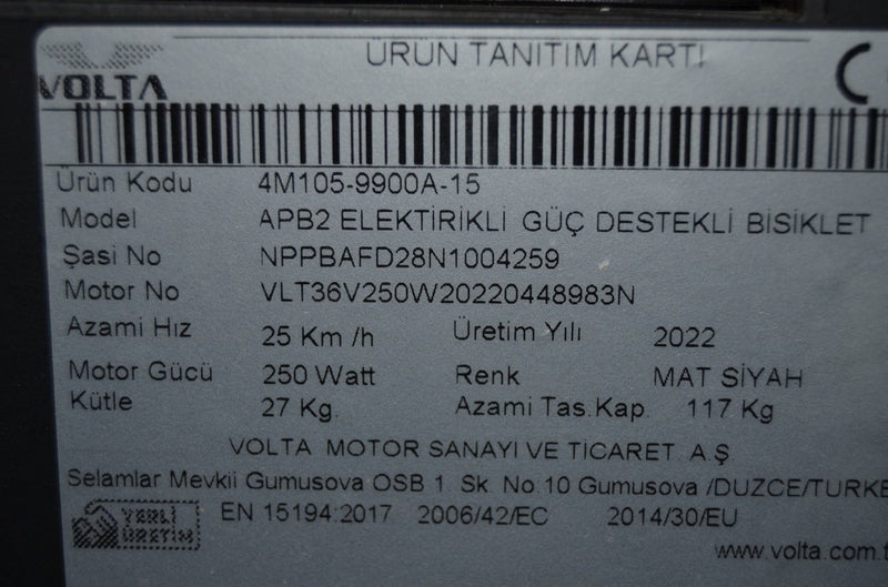 Bicicletă electrica pliabila Voltarom APB2 motor 250W (800 W) viteza 25 km/h autonomie 50-80 km