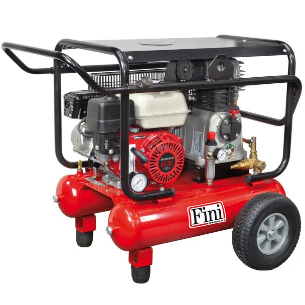 Compresor de aer cu ulei motor termic pe benzina cu 2 cilindri si o treapta de compresie Fini WARRIOR MK113-5.5S EU HONDA 4 kW 10 bar 500 l/min cu butelie de 20 l