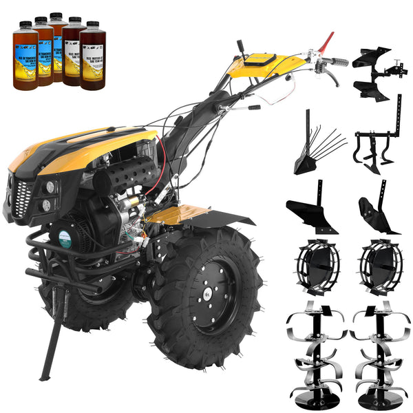 Motocultor diesel 12CP ProGARDEN Campo 1273 Alpine V2 2+1 viteze roti 6.00-12 EU V pornire electrica 2 prize putere roti metal plug arat rarita reglabila plug cartofi cultivator plug reversibil 5l ulei