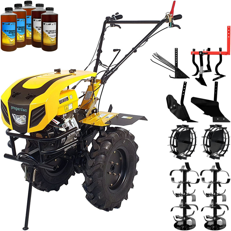 Motocultor ProGARDEN Campo 1803 motor 18CP Euro5 benzina 2+1 viteze latime lucru 162 cm freze roti 6.00-12 roti metal plug arat rarita reglabila plug cartofi cultivator 5l ulei