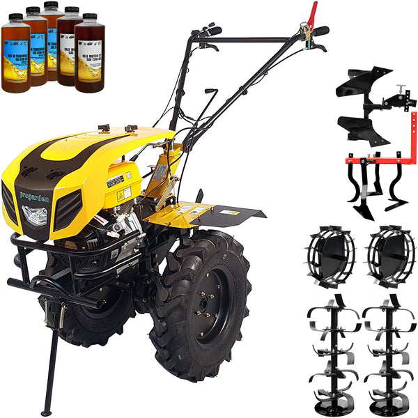 Motocultor ProGARDEN Campo 1803 motor 18CP Euro5 benzina 2+1 viteze latime lucru 162 cm freze roti 6.00-12 roti metal cultivator plug reversibil 5l ulei