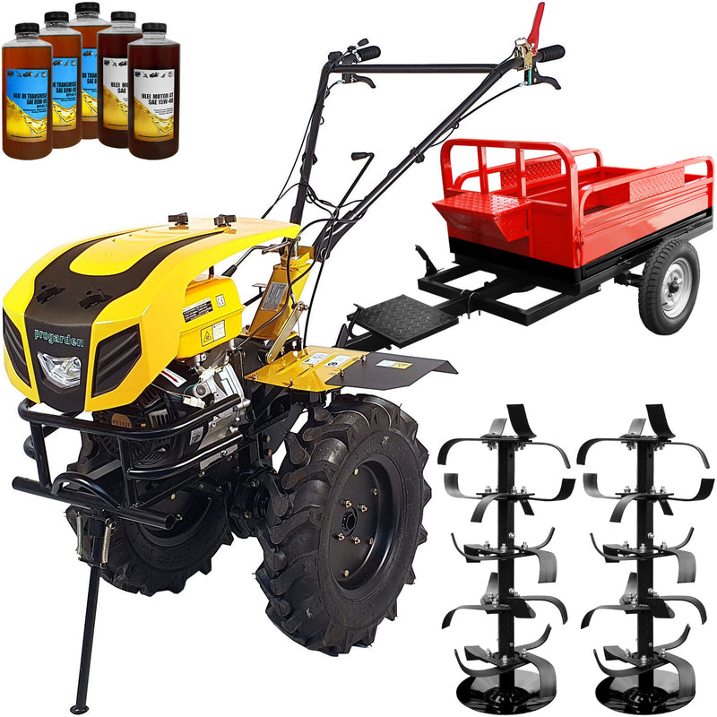 Motocultor ProGARDEN Campo 1803 motor 18CP Euro5 benzina 2+1 viteze latime lucru 162 cm freze roti 6.00-12 remorca 5l ulei