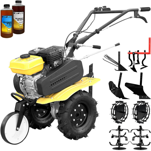 Motosapa ProGARDEN Campo 703 motor 7CP benzina 2+1 viteze latime lucru 100 cm freze roti 4.00-8 roti metal plug arat rarita reglabila plug cartofi cultivator 2l ulei