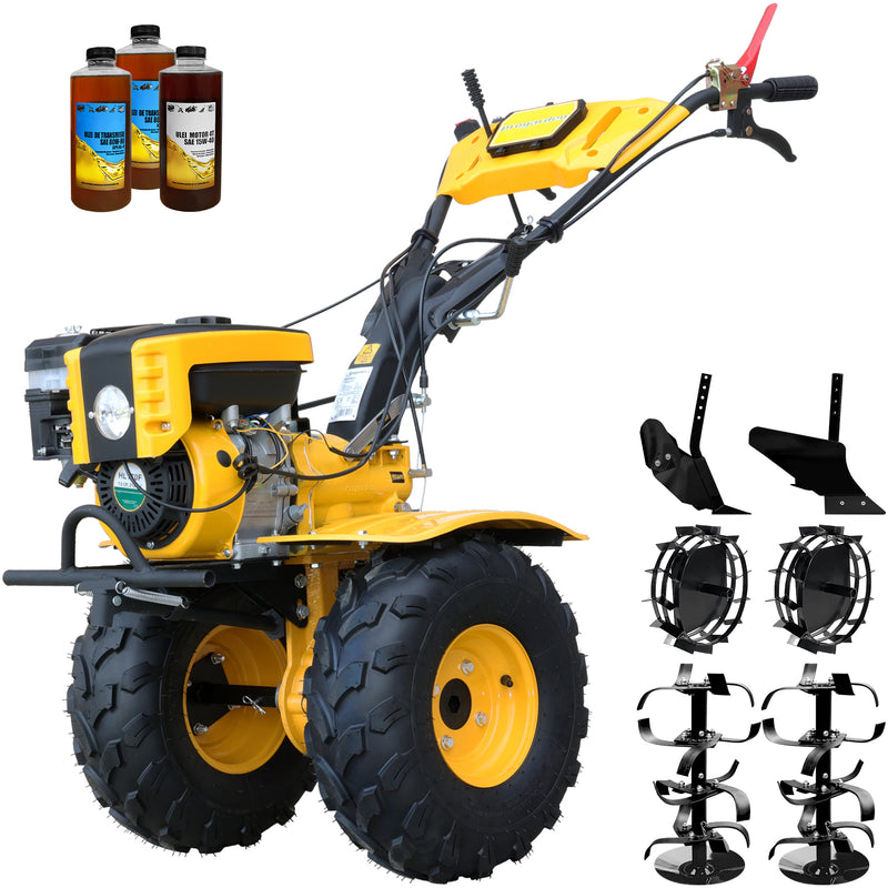 Motocultor ProGARDEN Campo 873 Alpine motor 7CP benzina 2+1 viteze latime lucru 105 cm 2+1+1 freze roti ATV 2 prize putere roti metal plug arat rarita reglabila 3l ulei