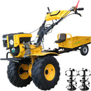 Motocultor ProGARDEN Campo 873 Alpine + Remorca ProGARDEN Alpine RM500T cu tractiune G2 motor 7CP benzina 2+1 viteze latime lucru 105 cm 2+1+1 freze roti ATV 2 prize putere