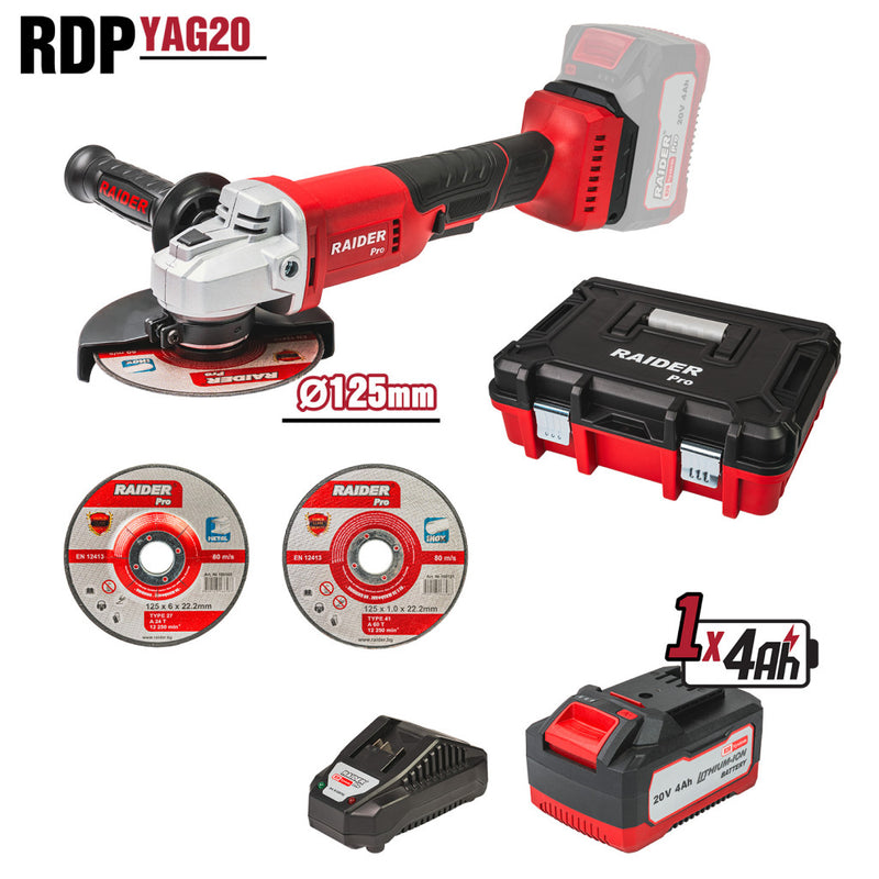 R20 Polizor unghiular Ø125mm 4Ah 2 discuri cutie RDP-YAG20