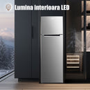 Frigider Samus SX346E cu 2 usi si 4 rafturi 248 litri clasa E argintiu inaltime 165.5 cm termostat reglabil dezghetare automata la frigider usi reversibile picioare reglabile