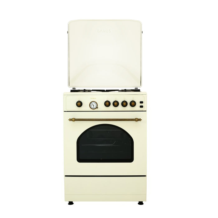 Aragaz pe gaz rustic Samus SR660G4C1 4 arzatoare gaz cuptor pe gaz 55 litri aprindere electrica dispozitiv siguranta arzatoare timer gratar fonta latime 59.8 cm