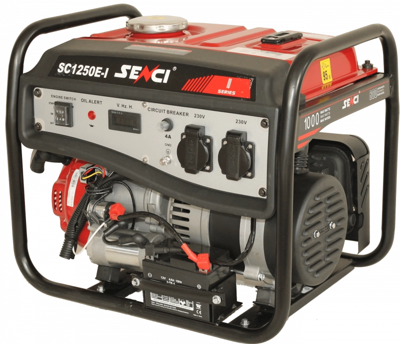 Generator de curent SENCI SC1250E-LITE putere maxima 1 kW benzina rezervor 6 L 230V AVR pornire electrica