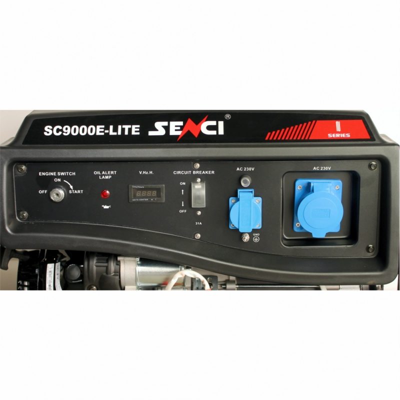 Generator de curent SENCI SC9000E-LITE putere maxima 7.5 kW benzina rezervor 25 L 230V AVR pornire electrica roti transport