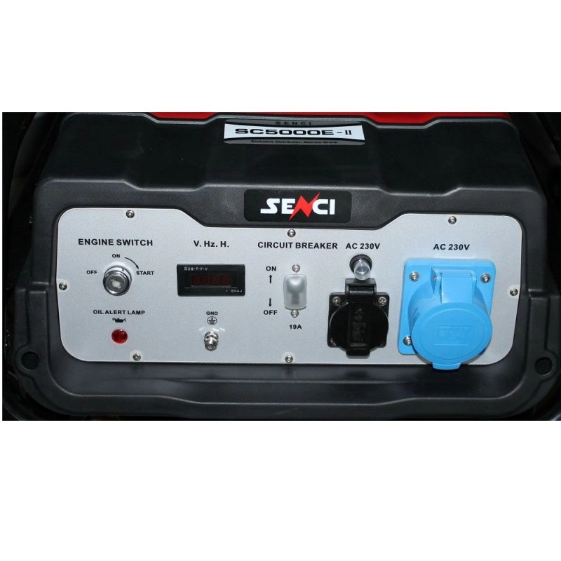 Generator de curent SENCI SC5000E TOP putere maxima 4.5 kW benzina rezervor 25 L 230V AVR pornire electrica roti transport