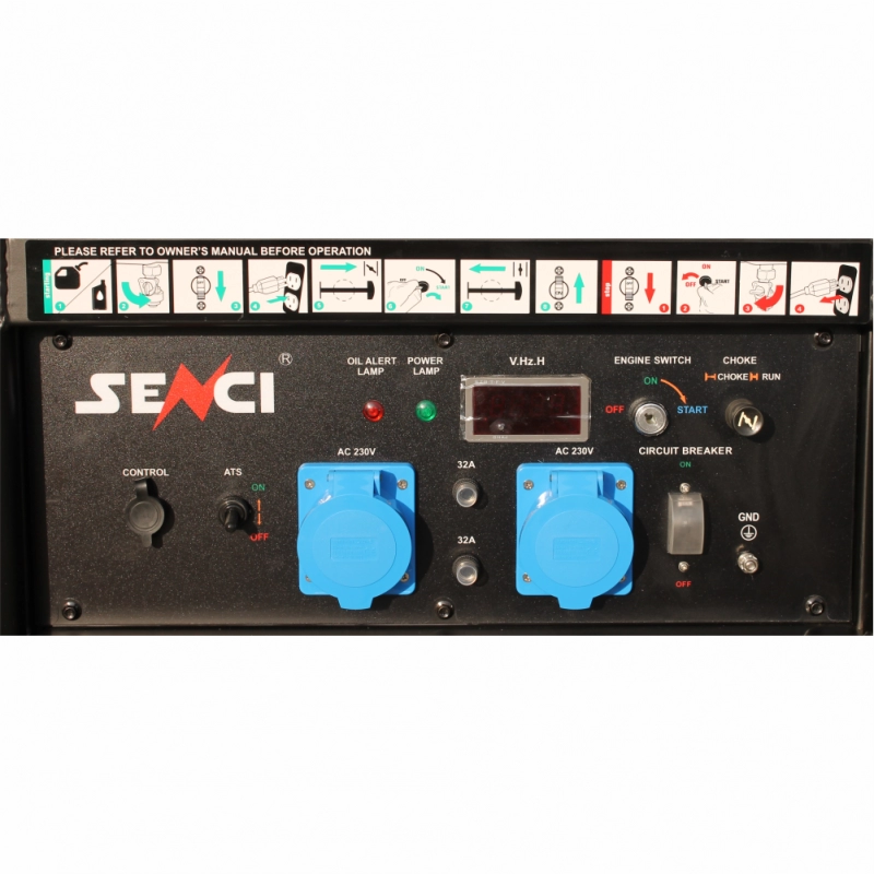 Generator de curent SENCI SC13000-EVO putere maxima 11 kW benzina rezervor 45 L 230V AVR pornire electrica roti transport