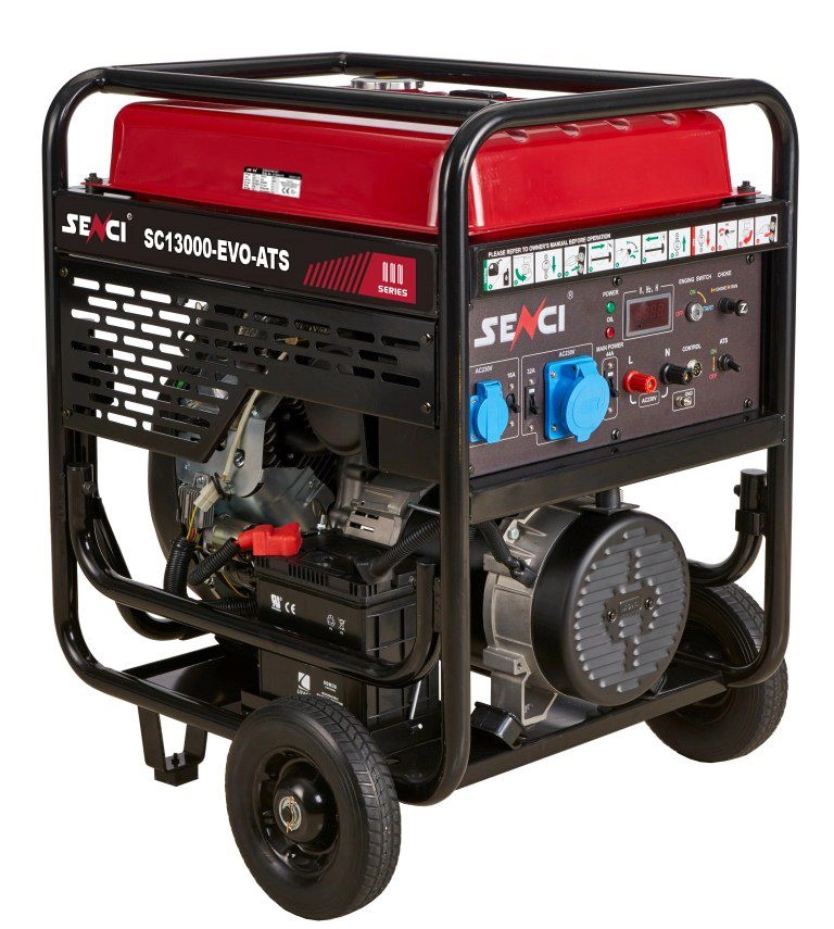Generator de curent SENCI SC13000-EVO putere maxima 11 kW benzina rezervor 45 L 230V AVR pornire electrica roti transport