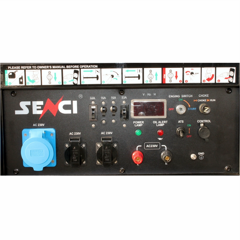 Generator de curent SENCI SC15000 EVO putere maxima 13 kW benzina rezervor 45 L 230V AVR pornire electrica roti transport