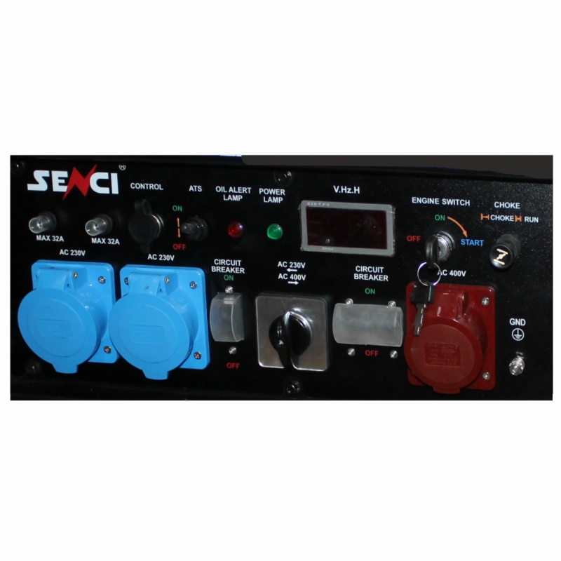 Generator de curent SENCI SC13000TEQ-EVO putere maxima 11 kW 230/400V benzina rezervor 45 L pornire electrica roti transport