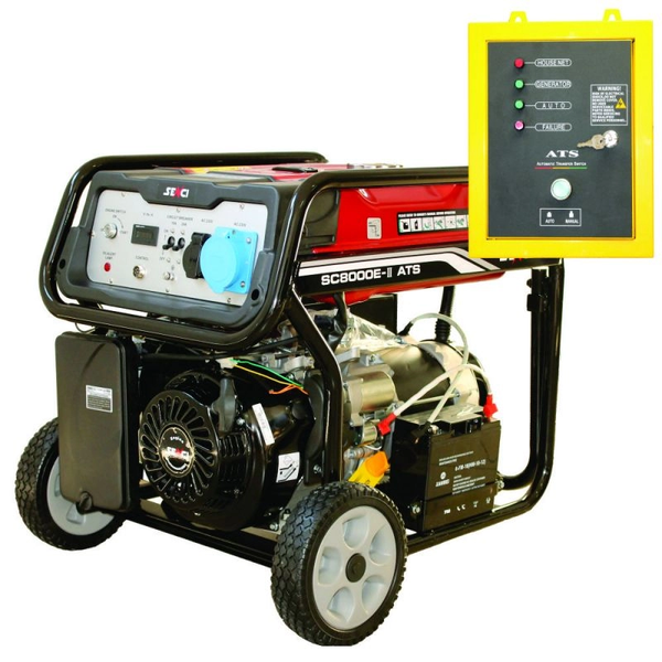 Generator de curent SENCI SC8000-ATS TOP putere maxima 7 kW 230V benzina rezervor 25 L AVR pornire electrica ATS inclus roti transport
