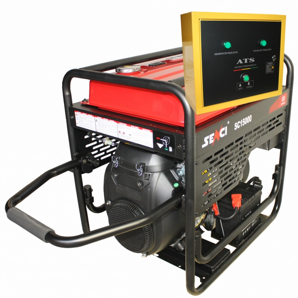 Generator de curent SENCI SC15000 EVO-ATS putere maxima 13 kW 230V benzina rezervor 45 L AVR pornire electrica ATS inclus roti transport