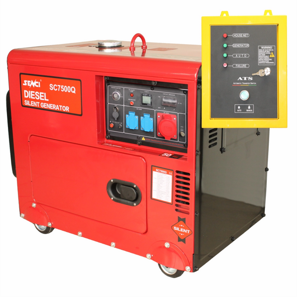 Generator de curent insonorizat SENCI SCD7500Q-3 ATS putere maxima 4.8 kW 400V Diesel rezervor 18 L AVR pornire electrica ATS inclus