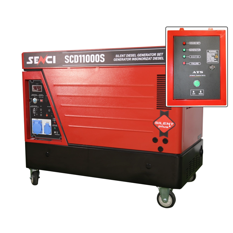 Generator de curent insonorizat SENCI SCD11000S ATS putere maxima 8.5 kW 230V Diesel rezervor 18 L AVR pornire electrica ATS inclus