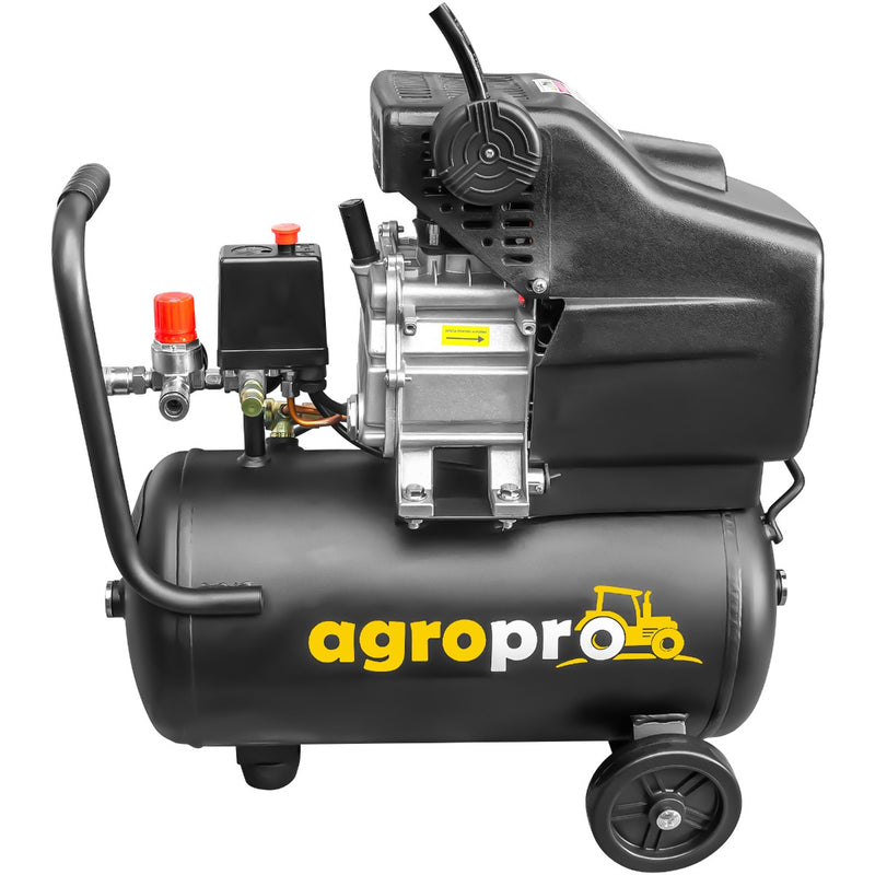 Compresor AgroPro AirPRO 2024B putere 1.5 kW debit 206 l/min presiune 8 bari rezervor 24l kit 5 accesorii ulei inclus