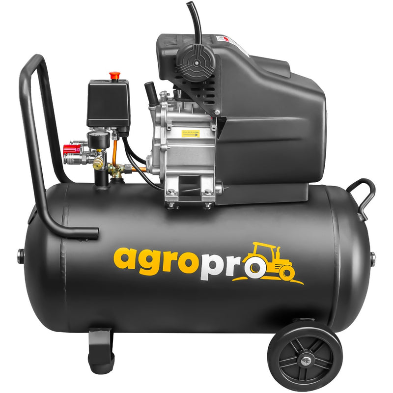 Compresor AgroPro AirPRO 2050B putere 1.5 kW debit 206 l/min presiune 8 bari rezervor 50l kit 5 accesorii ulei inclus
