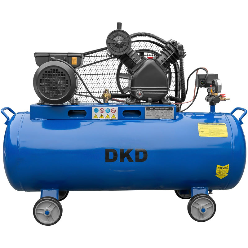 Compresor DKD XY2065AT-100 putere 2.2 kW debit 168 l/min presiune 12.5 bari rezervor 100l 2 pistoane kit 3 accesorii  si cuple rapide
