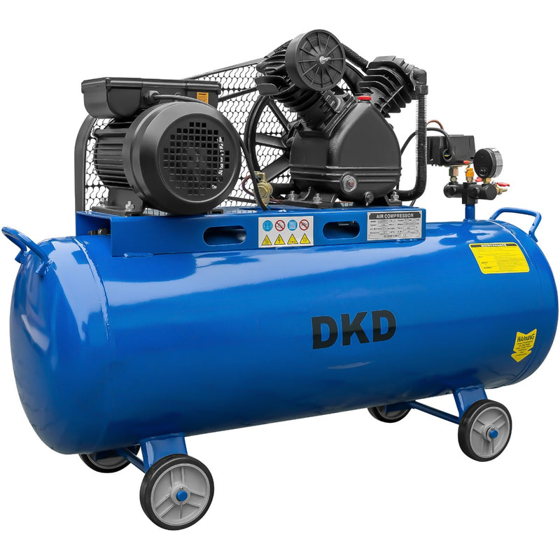 Compresor DKD XY2065AT-100 putere 2.2 kW debit 168 l/min presiune 12.5 bari rezervor 100l 2 pistoane kit 5 accesorii  si cuple rapide