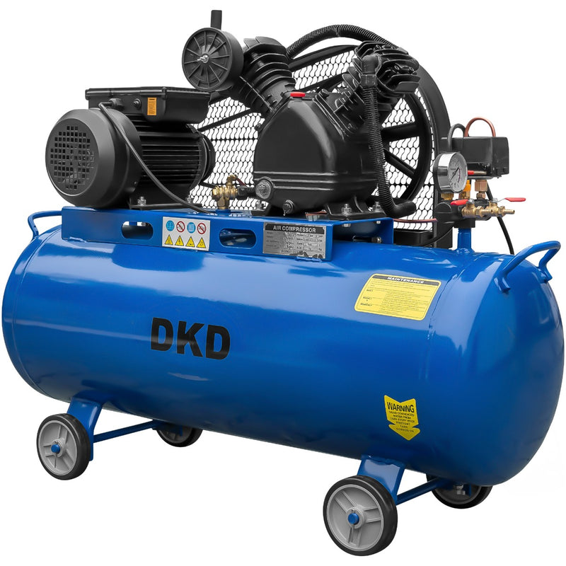 Compresor DKD XY2065AT-100 putere 2.2 kW debit 168 l/min presiune 12.5 bari rezervor 100l 2 pistoane kit 4 accesorii  si cuple rapide