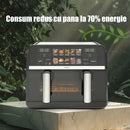 Friteuza cu aer cald Samus AF9BIG-S2500DW 2500 W 9 litri Separator compartiment detasabil Afisaj electronic color Touch Control Timer 10 programe Tehnologia Fry-Force 360°