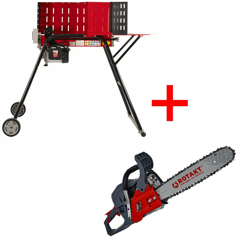 Despicator de busteni hidraulic Rotakt HLS7T-52HU NEW motor electric 2.3 kW forta de despicare 7T + Motofierastrau ROTAKT MTF5810SW