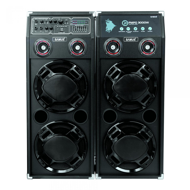 Set boxe audio Samus TWIN SOUND 20 2 boxe active 300 W Bluetooth USB slot card SD / MMC Aux in radio FM intrare microfon intrare chitara egalizator negru microfon cu fir