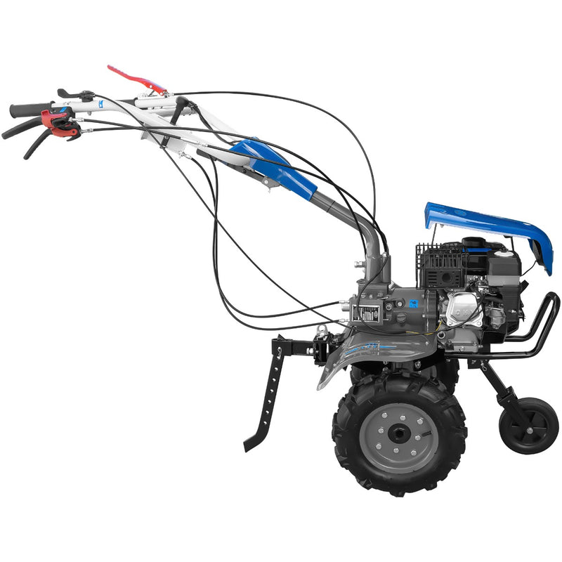Motocultor DKD 950 G motor 7 CP benzina 2+1 viteze latime lucru 95 cm freze roti cauciuc 4.00x8&quot; capota cu far LED roti metal plug arat rarita reglabila plug cartofi cultivator plug reversibil 3l ulei