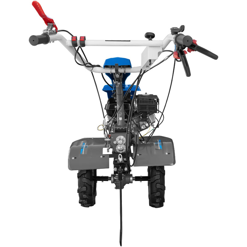 Motocultor DKD 950 G motor 7 CP benzina 2+1 viteze latime lucru 95 cm freze roti cauciuc 4.00x8&quot; capota cu far LED roti metal cultivator plug reversibil 3l ulei