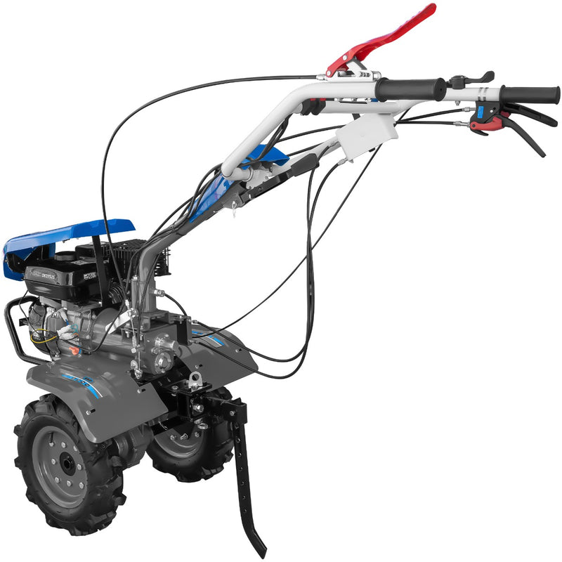 Motocultor DKD 950 G motor 7 CP benzina 2+1 viteze latime lucru 95 cm freze roti cauciuc 4.00x8&quot; capota cu far LED roti metal plug arat rarita reglabila plug cartofi cultivator 3l ulei