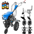 Motocultor DKD 950 G motor 7 CP benzina 2+1 viteze latime lucru 95 cm freze roti cauciuc 4.00x8&quot; capota cu far LED roti metal plug arat rarita reglabila plug cartofi cultivator 3l ulei