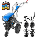 Motocultor DKD 950 G motor 7 CP benzina 2+1 viteze latime lucru 95 cm freze roti cauciuc 4.00x8&quot; capota cu far LED roti metal cultivator plug reversibil 3l ulei