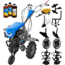 Motocultor DKD 950 G motor 7 CP benzina 2+1 viteze latime lucru 95 cm freze roti cauciuc 4.00x8&quot; capota cu far LED roti metal plug arat rarita reglabila plug cartofi cultivator plug reversibil remorca 3l ulei