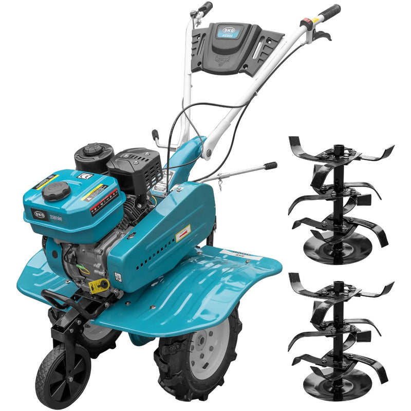 Motosapa DKD HS 900 motor 7CP latime lucru 90 cm 2+1 viteze transmisie fonta freze roti cauciuc 4.00x8 roata frontala roti metal plug arat rarita reglabila plug cartofi cultivator 2l ulei AgroPro
