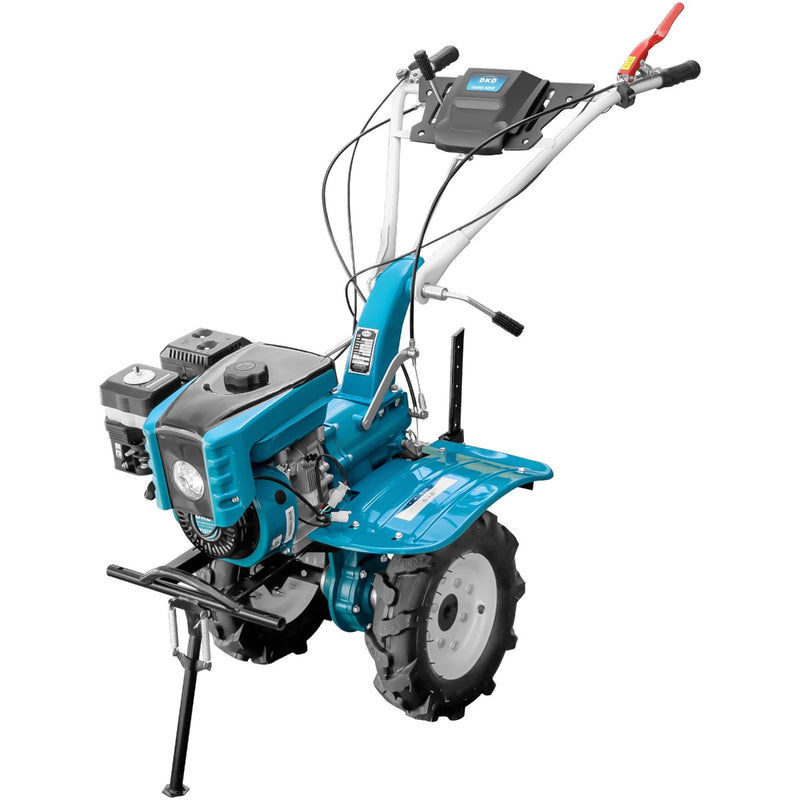 Motocultor DKD 1000B NEW motor 7 CP latime lucru 80 cm freze roti cauciuc 4.00-8 capota cu far roti metal rarita reglabila plug arat plug cartofi cultivator plug reversibil 3l ulei