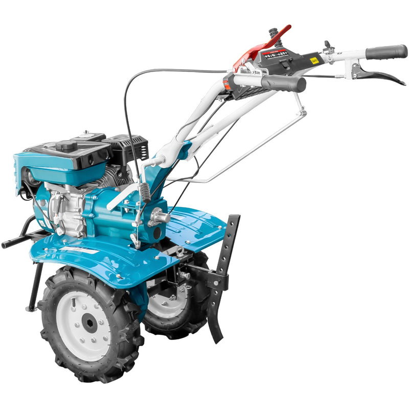 Motocultor DKD 1000B NEW motor 7 CP latime lucru 80 cm freze roti cauciuc 4.00-8 capota cu far roti metal rarita reglabila plug arat plug cartofi cultivator plug reversibil 3l ulei