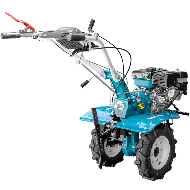 Motocultor DKD 1000B NEW motor 7 CP latime lucru 80 cm freze roti cauciuc 4.00-8 capota cu far roti metal rarita reglabila plug arat plug cartofi cultivator plug reversibil 3l ulei