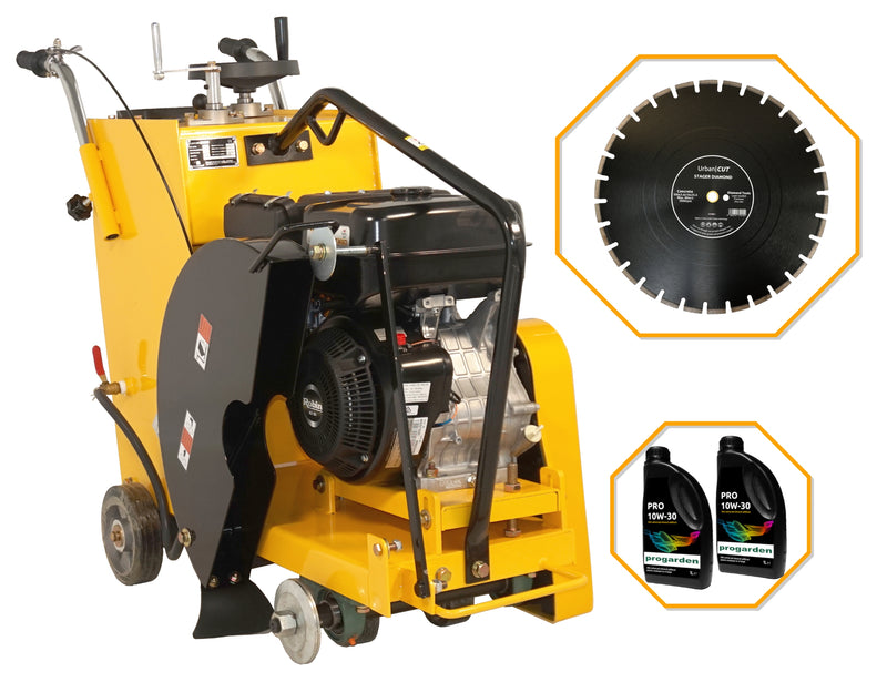 Pachet Masalta MF20-3 Taietor beton, asfalt 500mm, Robin EX40, benzina + URBAN CUT disc diamantat 500x3.6x10x25.4mm + 2L PRO 10W-30 ulei motor