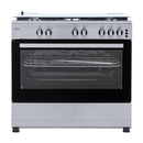 Aragaz pe gaz Samus SM950AGRXS1 5 arzatoare gaz cuptor pe gaz 92 litri aprindere electrica dispozitiv siguranta plita dispozitiv siguranta cuptor geam dublu cuptor timer capac metalic latime 90 cm